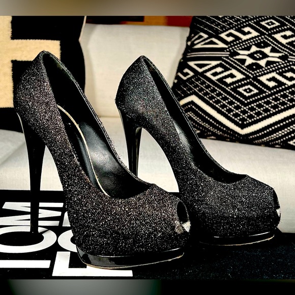Giuseppe Zanotti Black Glitter And Metallic Textured Suede Platform Pumps Size 7 - Picture 3 of 7